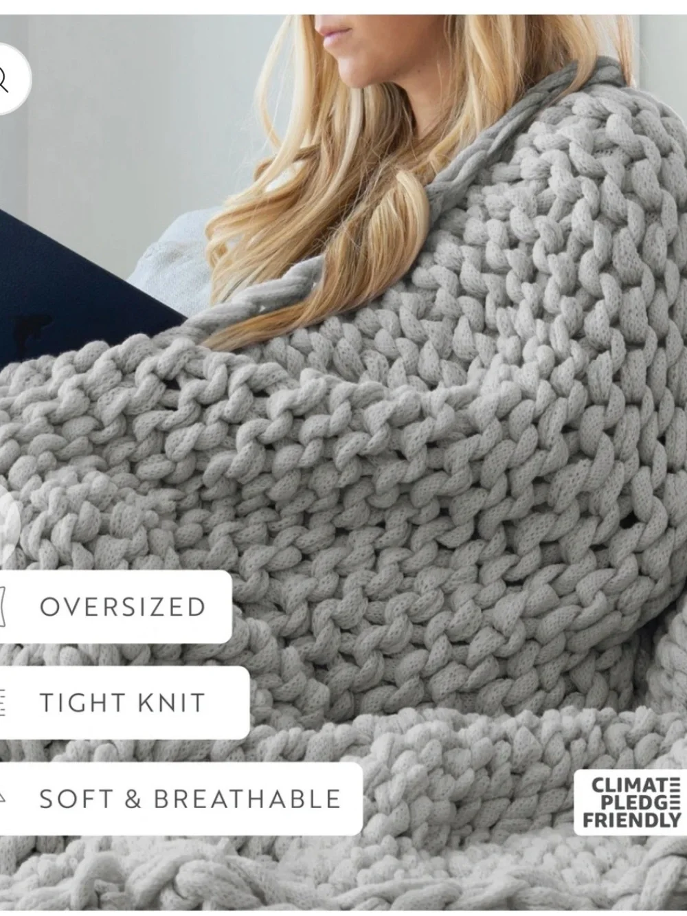 NWT Linens & Hutch Chunky Knit Throw Blanket Light Gray 47”x59” Oversized Cozy